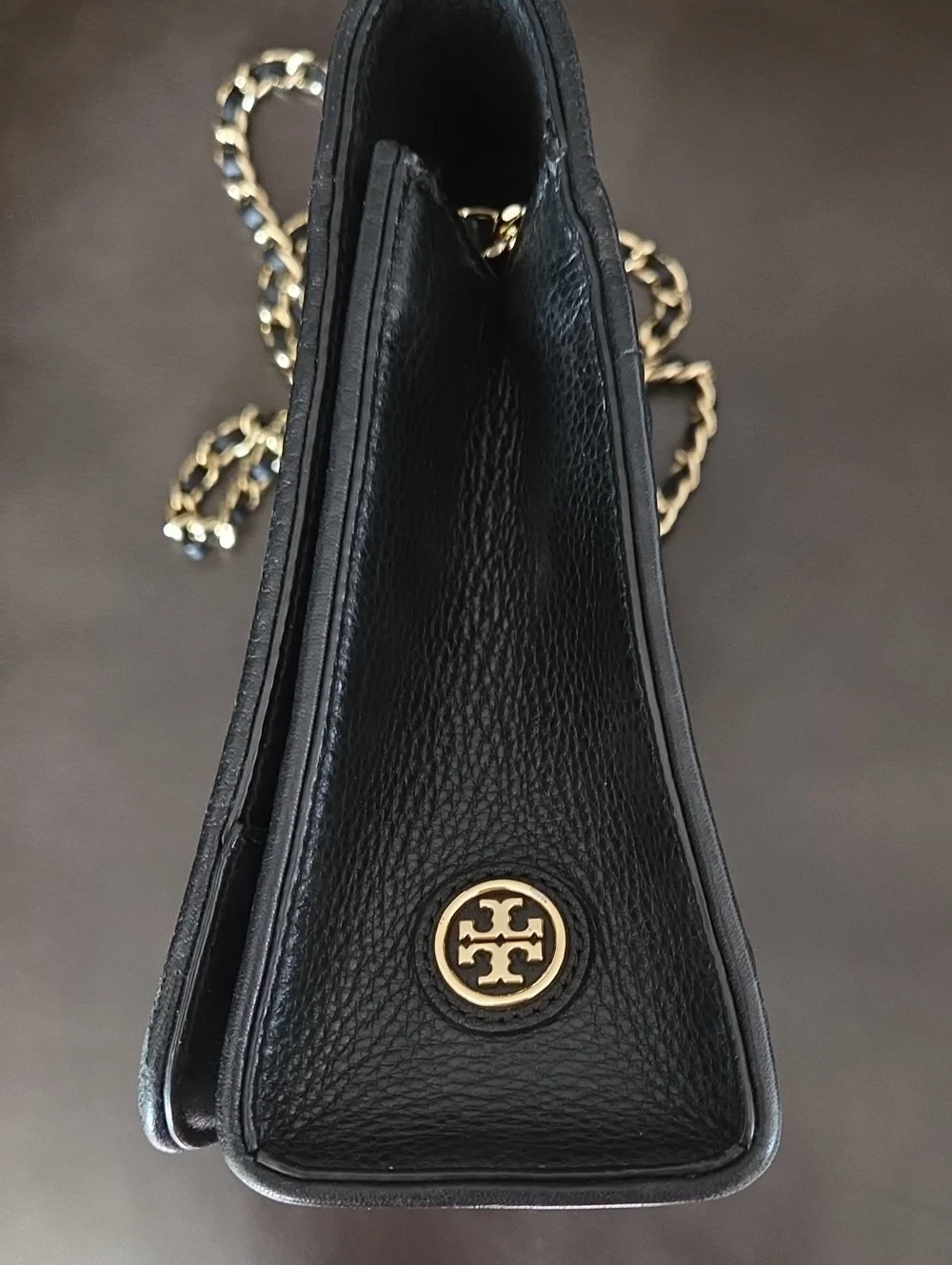 Tory Burch Black Embossed Double Gold Chain Strap Flap Convertible Bag